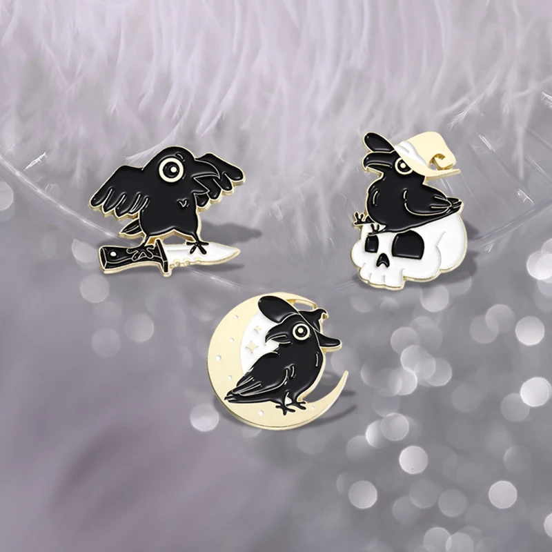 Эмалированные значки в стиле панк ворона волшебник индивидуальные черные