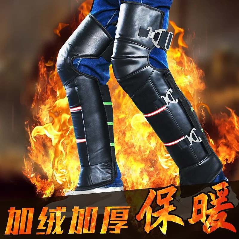 

Motorcycle Winter Warm Knee Pads Plus Velvet and Thickened Windproof Electric Vehicle Outdoor Riding PU Leather Leg Pads