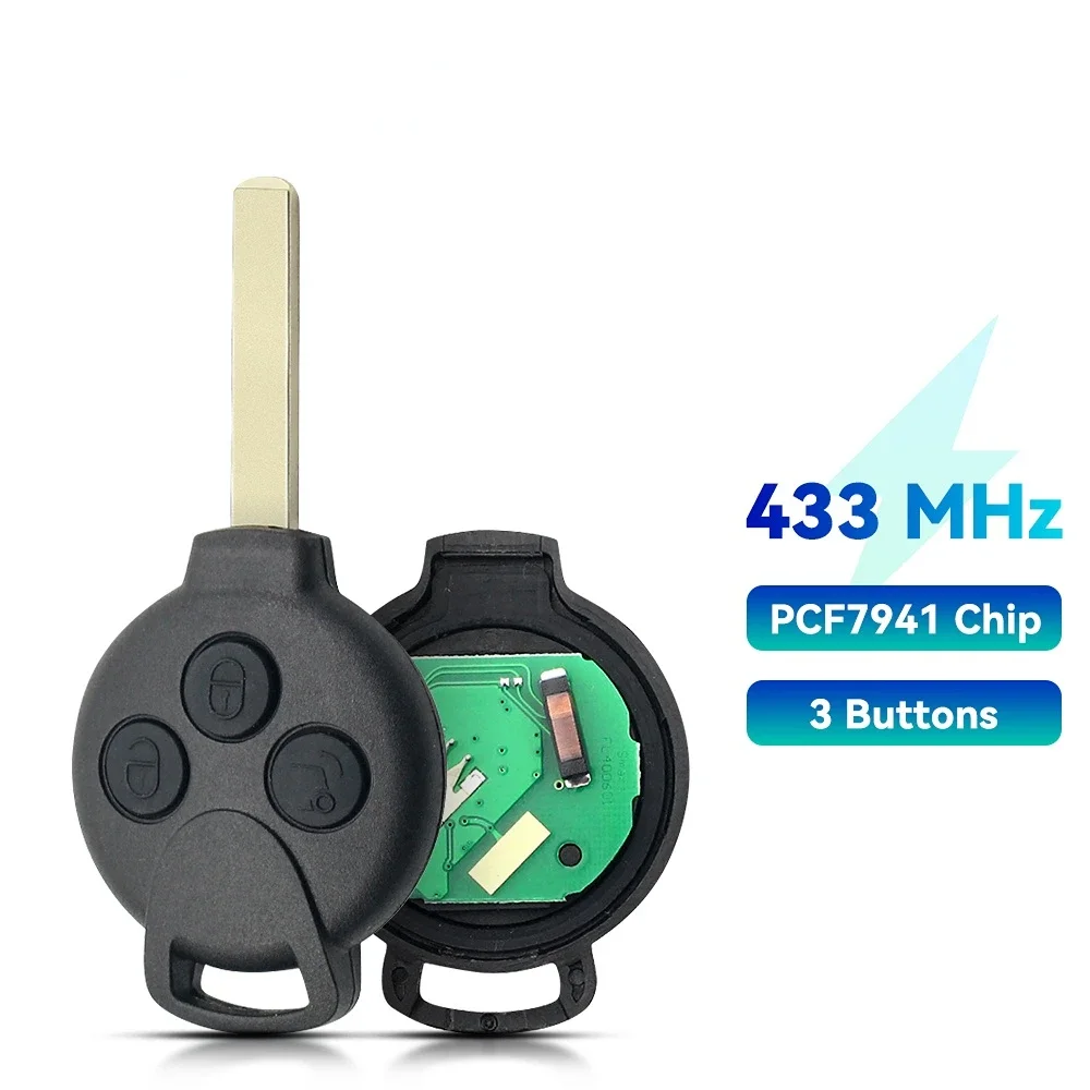 

Пульт дистанционного управления KEYYOU с 3 кнопками для Mercedes-Benz Smart Fortwo 451 2007 2008 2009 2010 2011 2012 2013 433 МГц ID46