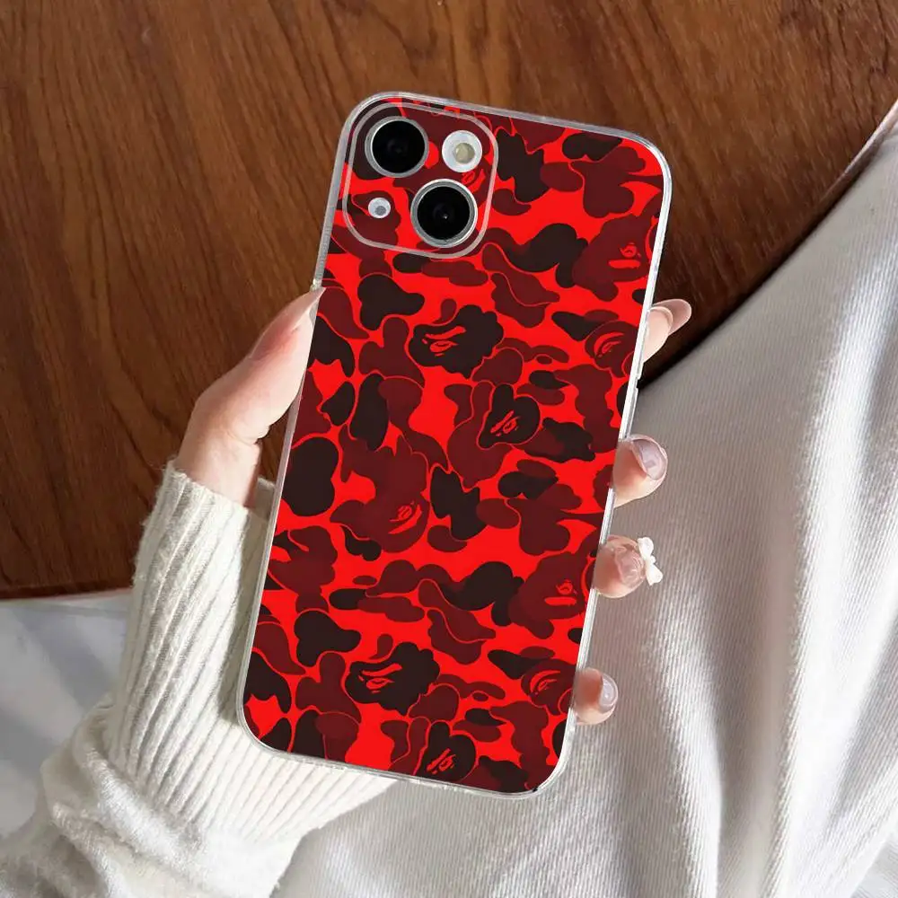 Фото Модный яркий чехол BAPE для iPhone 17 16 15 14 13 12 11 Pro Max Plus, прозрачный, из мягкого ТПУ №3
