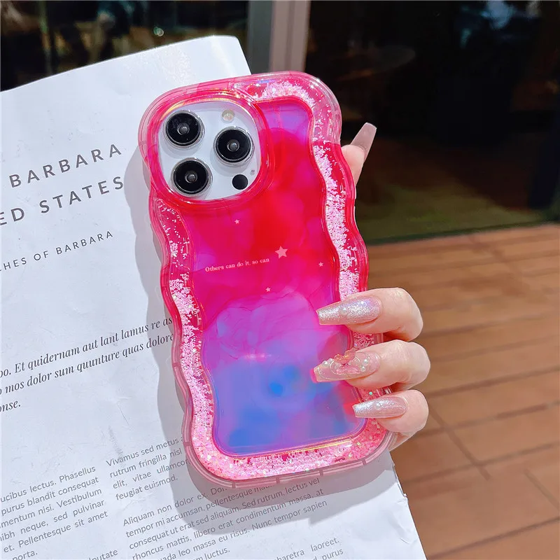 

3D Glitter Liquid Quicksand Shell grain Phone Case For iphone 14 13 12 Pro Max 14pro 13pro 12pro graduated color IMD Soft Cover