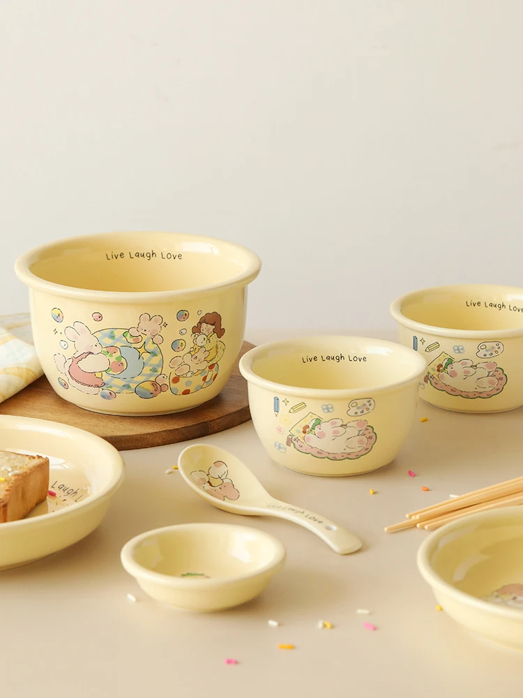 

Net Celebrity Bowl Plate Creative Rice Bowl Ceramic Soup Bowl One Person Eating Tableware Household Noodle Bowl
