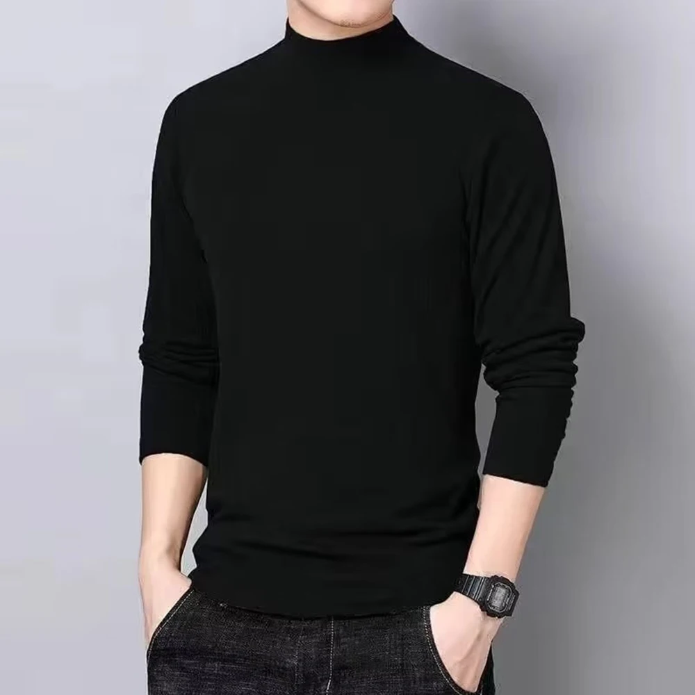 Mens Tops Leisure Half Turtleneck Long Sleeve Outerwear Pullover Shirt Solid Color Stretch T-Shirt Thermal Tops