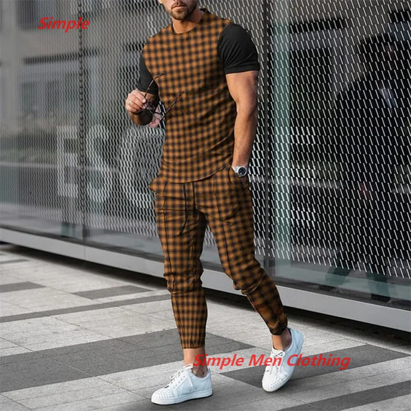New Summer Men tshirt Sets Tracksuit 3D Printed 2 Piece Outfits Short Sleeve Fashion T-shirt Long Pants Set Men Clothing