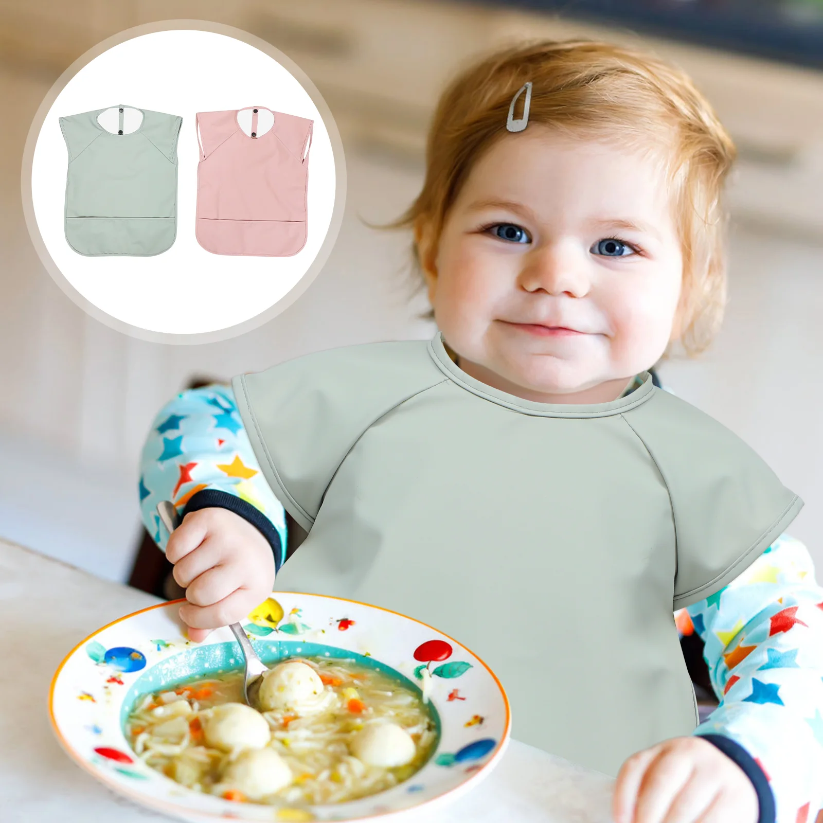 

2pcs Baby Bibs Waterproof PU Feeding Bibs Sleeveless Baby Apron Bib Meal Bibs