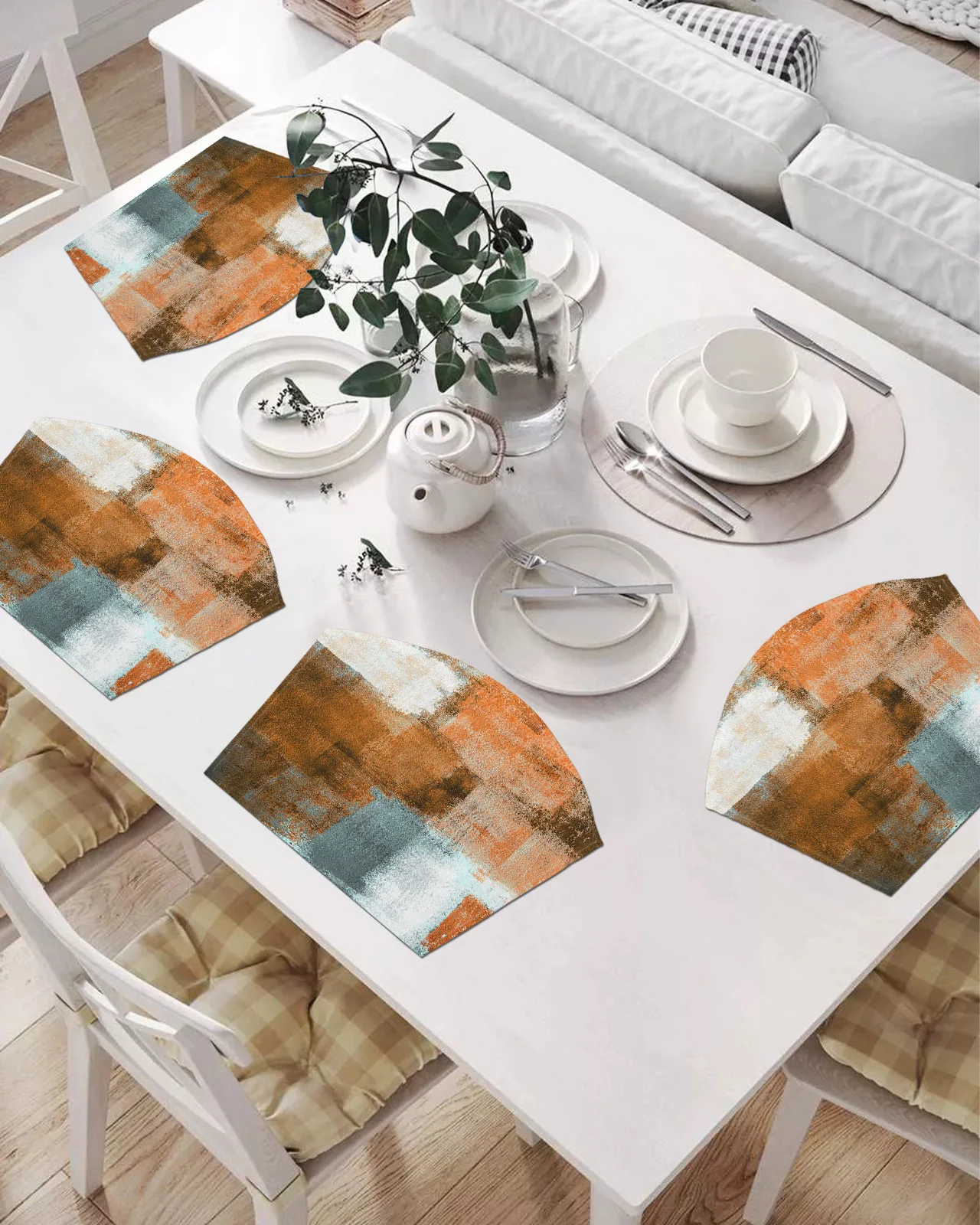 

2/4/6 шт. подставки в форме веера, масляная живопись, абстрактные геометрические оранжевые подставки для стола, Рождественский домашний декор...