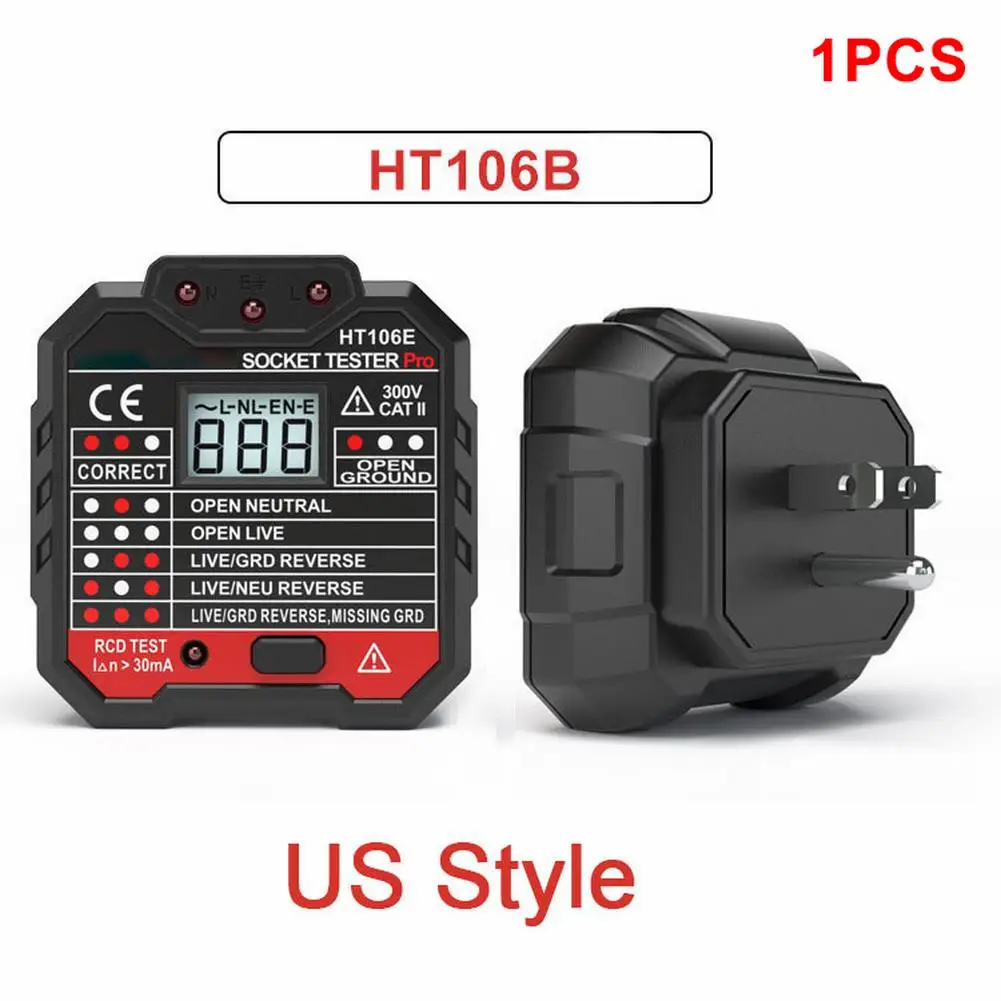 

Гнездовой тестер HT106, проверка напряжения RCD 30 мА, заземляющая вилка US/UK/EU для школ, лабораторий