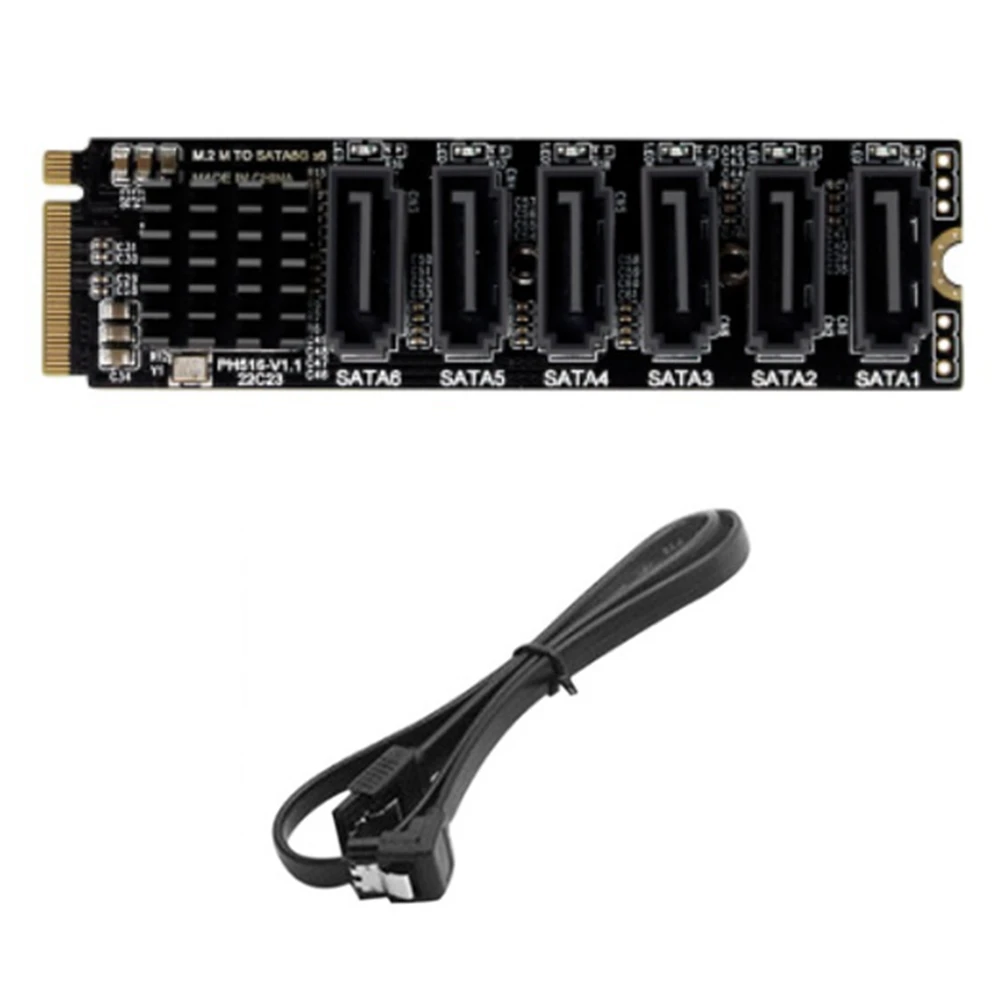 

PCIE to SATA 6Gpbsx6-Port Expansion Card M.2 MKEY PCI-E Riser Card M.2 NVME to SATA3.0 ASM1166 Support PM Function