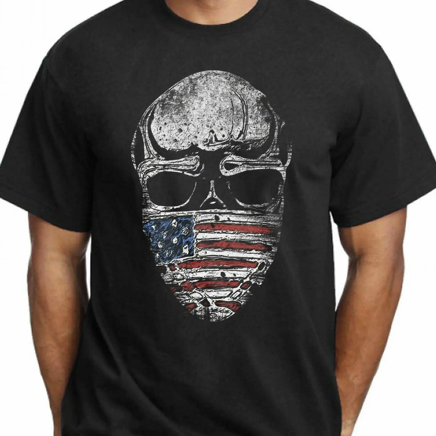 Купи Skull with American Flag Mask T-Shirt Freedom Icon Protest Shirt Black Cotton Short Sleeve O-Neck Unisex T Shirt New S-3XL за 536 рублей в магазине AliExpress