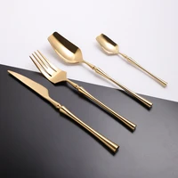 kitchen dinnerware mirrormatte gold cutlery western stainless steel set flatware knives spoons forks tableware set dropshopping