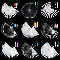 1 set false nail tips display color card clear nature black fan style nail swatch polish stand plate practice manicure tools