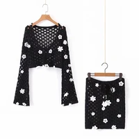 summer new fashion temperament pure hand crocheted sweater crocheted skirt suit