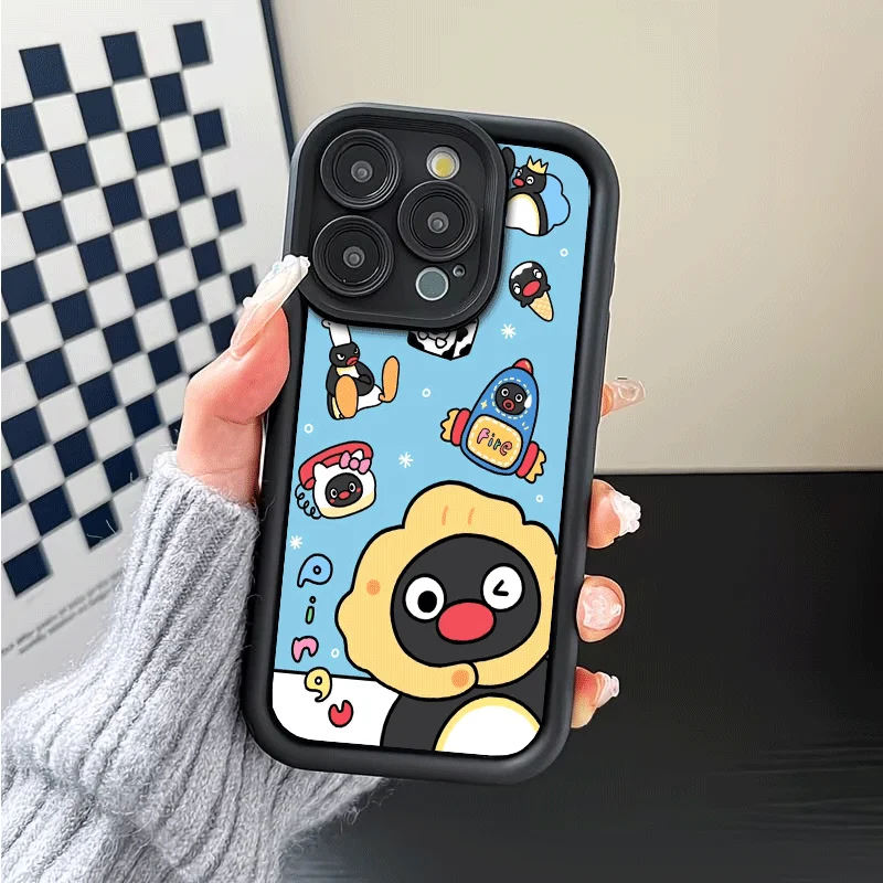 Фото Противоударный силиконовый чехол с мультяшным пингвином P-Pingu для iPhone 12 13 14 15 Plus 16 Pro Max 17 Air 16E 17E 11 XS 7 SE №3