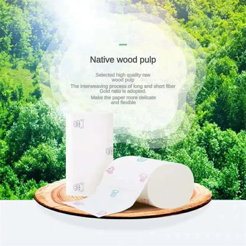

Household Rollss Paper Cute Soft Non-smell No Fragrance Wc Accessories Bathroom White Tissue Raw Wood Pulp Printing Roll Papers