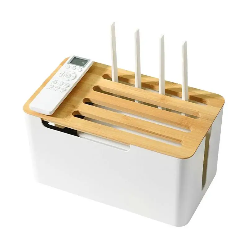 

Wooden Cable Storage Box Double-layer Power Line Storage Case Dustproof Charger Socket Organizer Home Cable Winder Organizer
