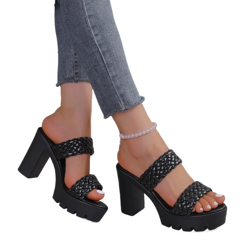 Женские туфли на ремешке с открытым носком Разноцветные классические шлепанцы