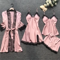 womens four piece home clothing lace sexy large size female sling chest pad three quarter sleeves soft comfortable pajamas