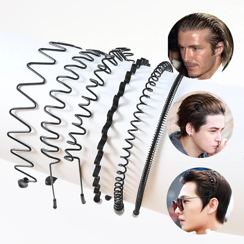 Boy Hoop Hair Band Wave Shaped Hairband Face Washing Headdress Unisex Hair Hoop Non Slip Black Metal Spiral Headband Men Women