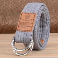17 colors unisex canvas belt for men women fashion alloy double ring buckle striped adult casual knitted belt for pants ceinture