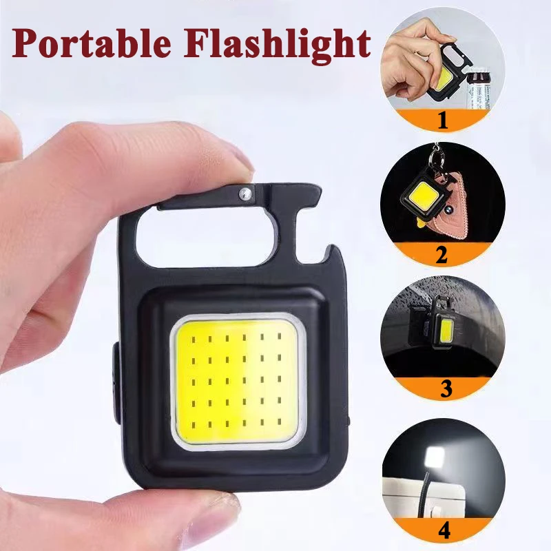 

USB Rechargeable LED Flashlight Mini Waterproof Pocket Keychain Work Light with Corkscrew Outdoor Camping Fishing Climbing Light