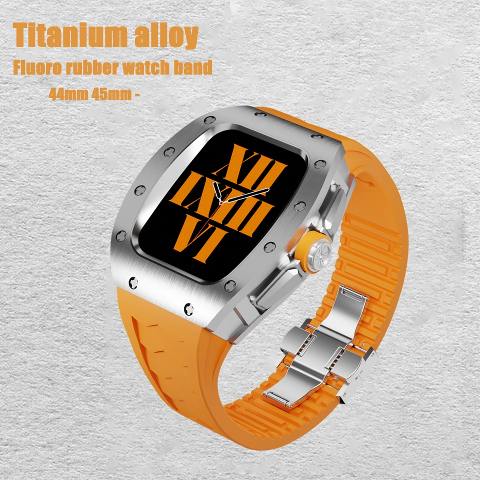 

Роскошный набор для модификации часов из титанового сплава для Apple Watch 8/7, 6, резиновый 44 мм, 45 мм, комплект для модификации, металлический реме...