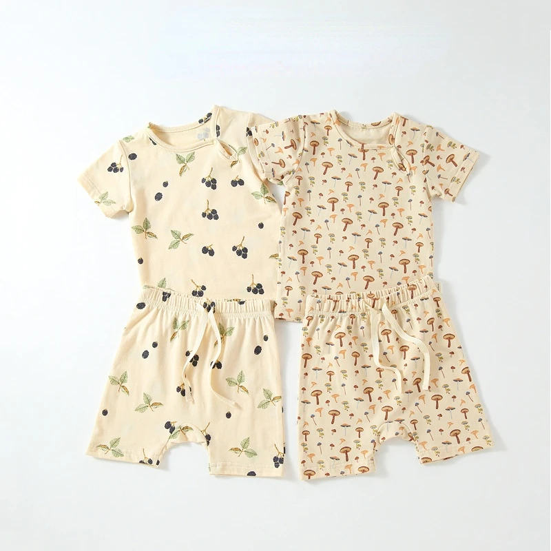 

Детский костюм, хлопковые шорты с коротким рукавом, летняя тонкая одежда из двух предметов