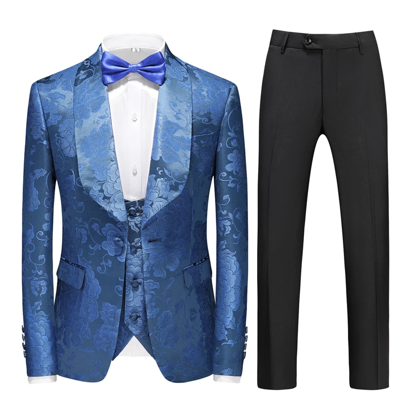 

3 Pcs Suit Set Blazers Jacket Pants Vest 2023 Fashion Men's Bronzing Pattern Big Collar Dress Blazers Coat Trousers Waistcoat