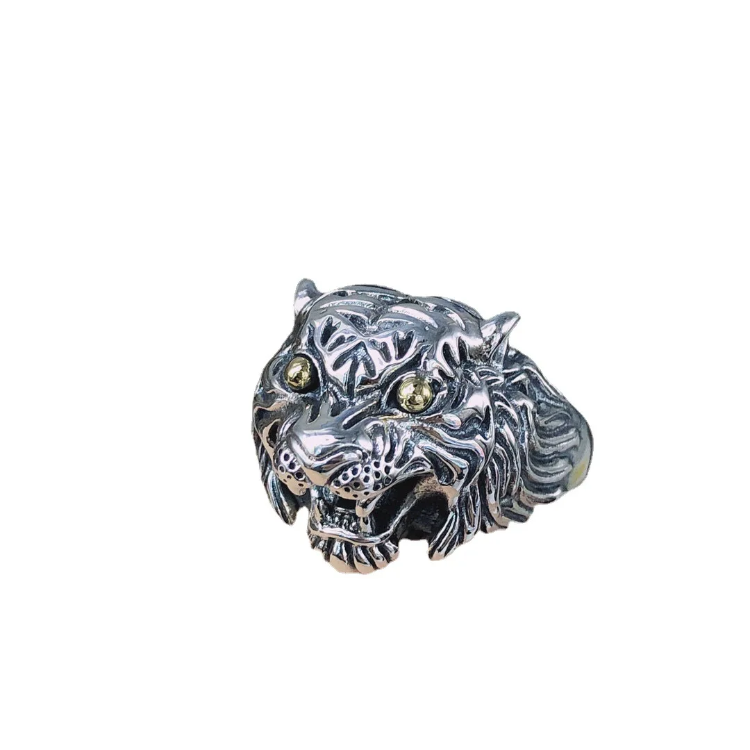 100% S925 Sterling Silver Tiger Head Trend Korean Retro Men's Ring