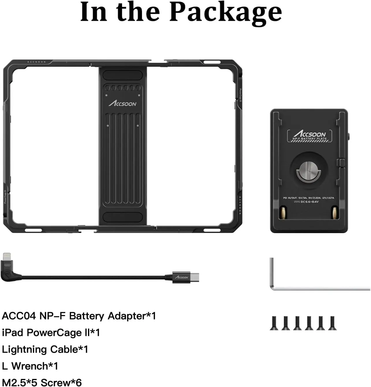 Фото Универсальный держатель PowerCage II для iPad с адаптером для батарейной пластины NP-F – совместим с различными моделями iPad (7–11, Air, Pro) №1