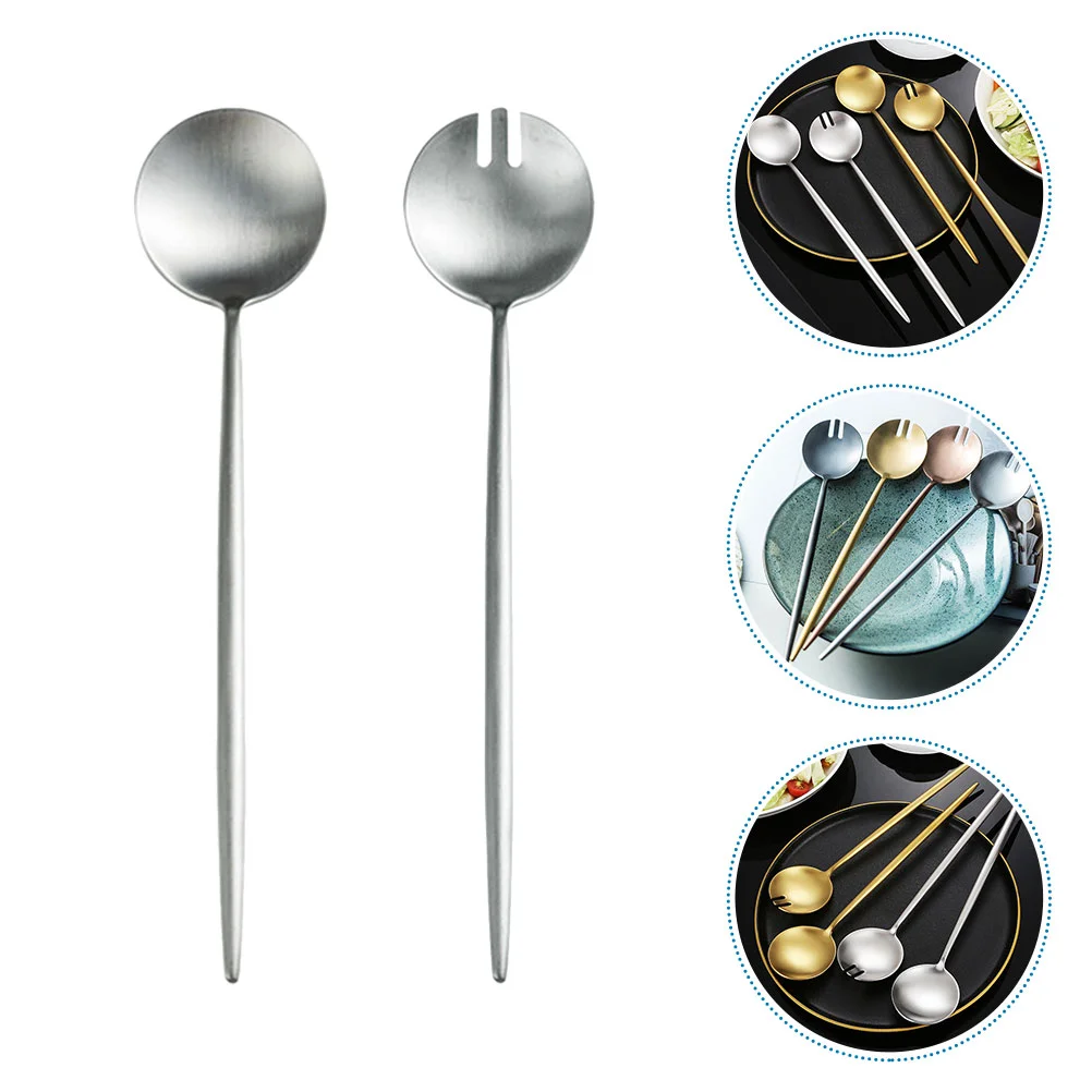 

Serving Spoons Stainless Steel Salad Forks Ice Cream Spoon 29x6cm Reusable Cake Spoon Silver Party Appetizer Fork Coffee Spoon