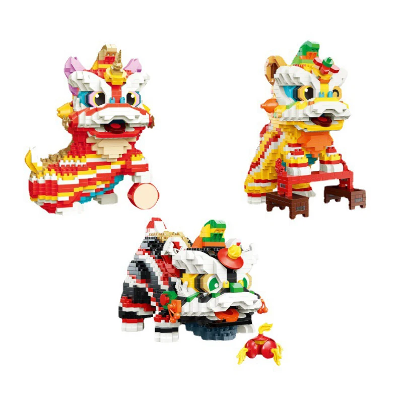 

Building Blocks New Year Decoration Bricks Kids Chinese Style Lucky Dancing Lion Toys for Children Gift Adult Present
