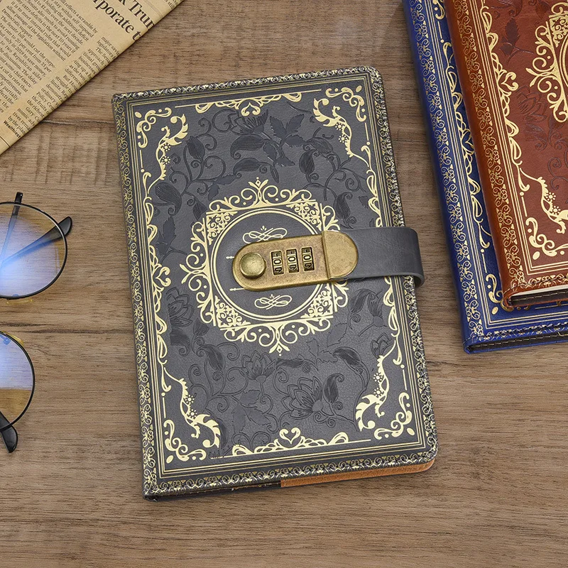 A5 Vintage PU Notebook Password Notepad Privacy Bullet log Record Secret School Supplies