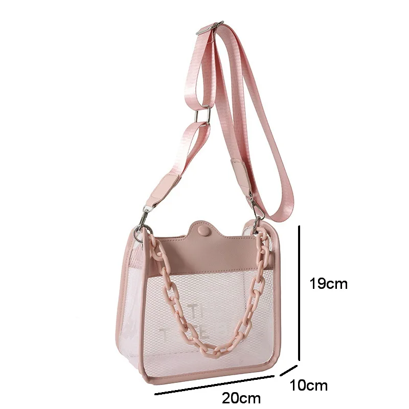 FUNMARDI Summer Mesh Transparent Bags For Women 2023 Beach Jelly Bag Letter Shoulder Messenger Bag Chain Handle Handbag WLHB3324