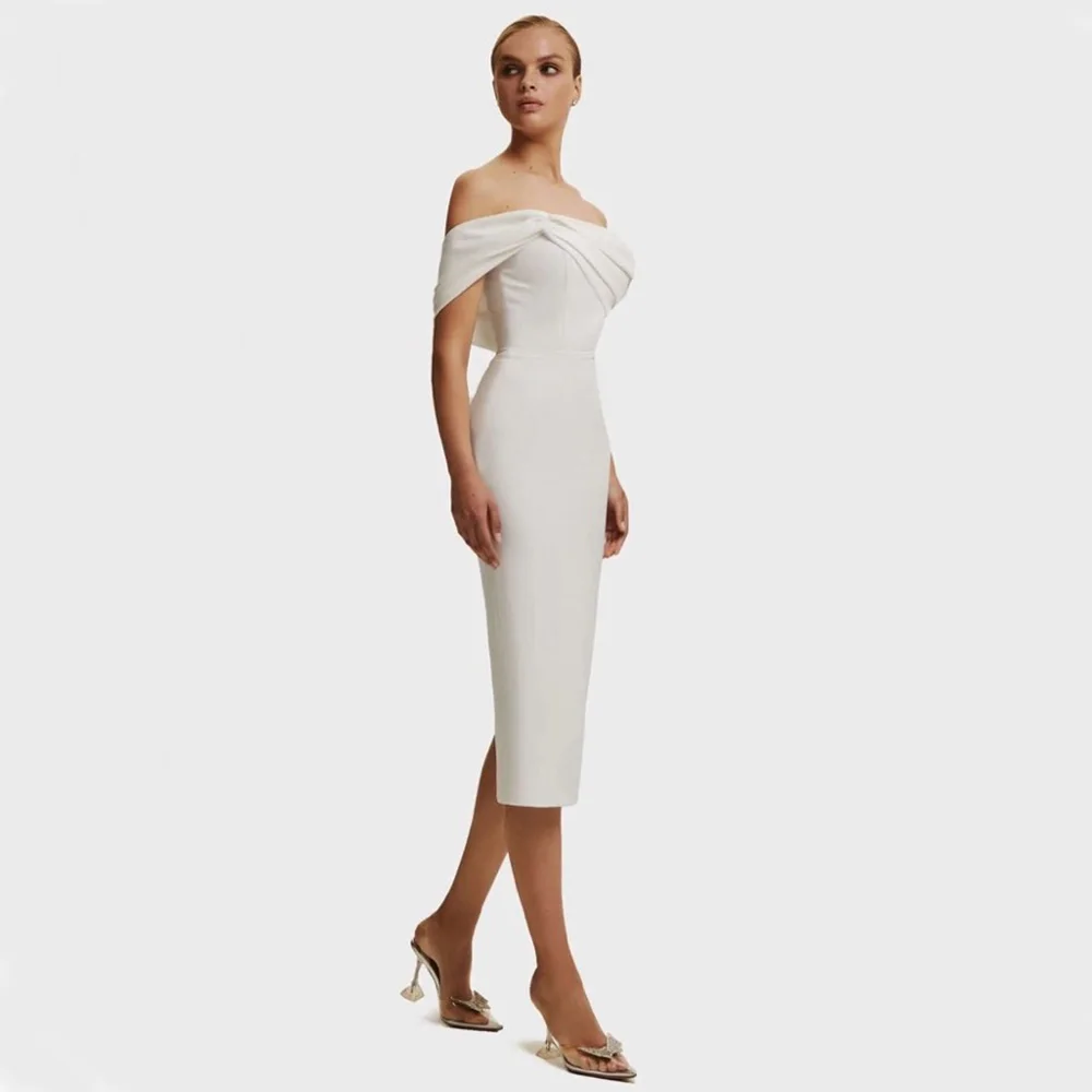 Платье-миди свадебное до середины икры с открытыми плечами открытой спиной