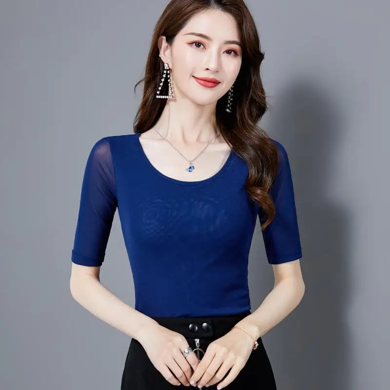 Черный сетчатая футболка из полиэстера