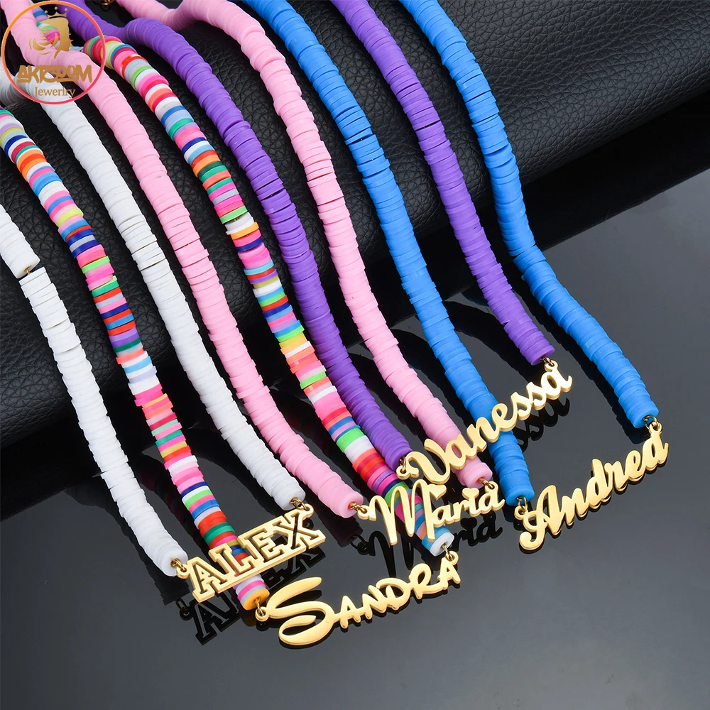 Akizoom персонализированные ожерелья с именем на заказ розовый полимерный женский