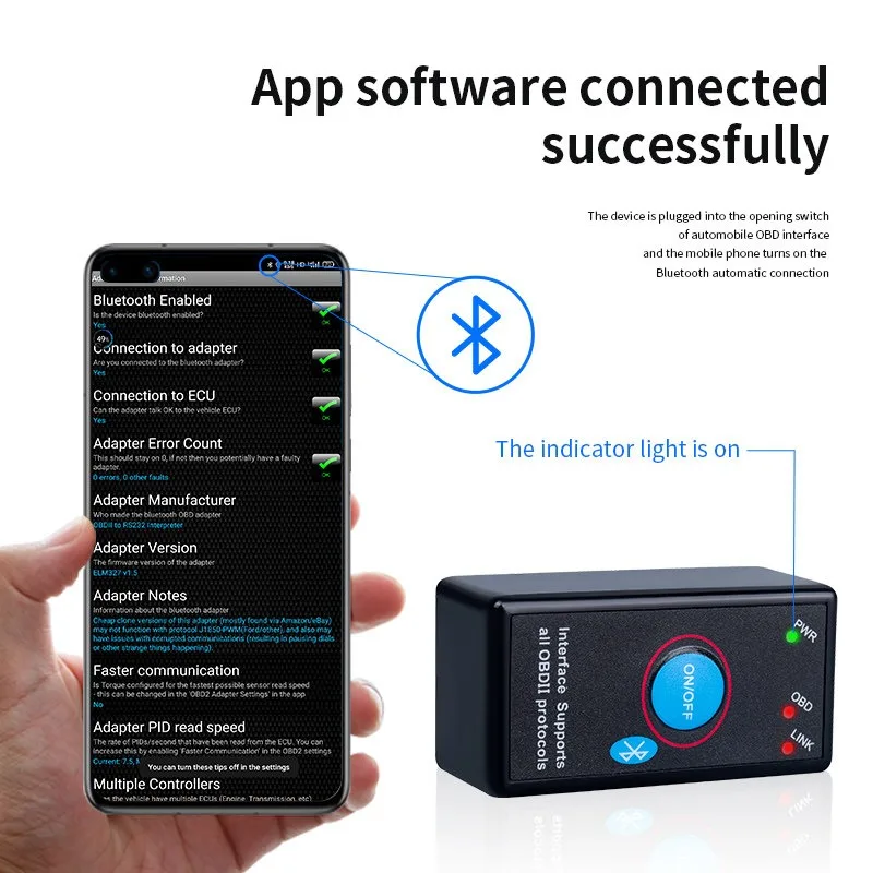 Фото Диагностический сканер для автомобиля с Bluetooth ELM327 OBD2, версия V2.1 №3
