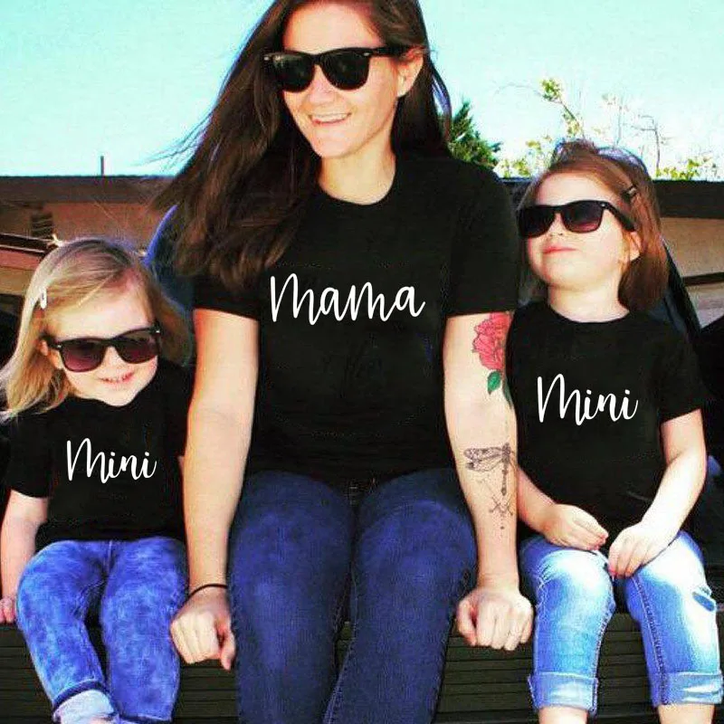 

Mommy and Kids Mama and Mini Round Neck Cartoon Letter Print Top Matching T-shirt Mom Daughter Clothes Family Matching Clothes