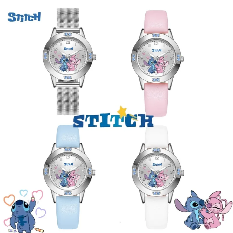 Кварцевые часы Disney Stitch с бриллиантами аниме Лило и Стич милые кожаные наручные
