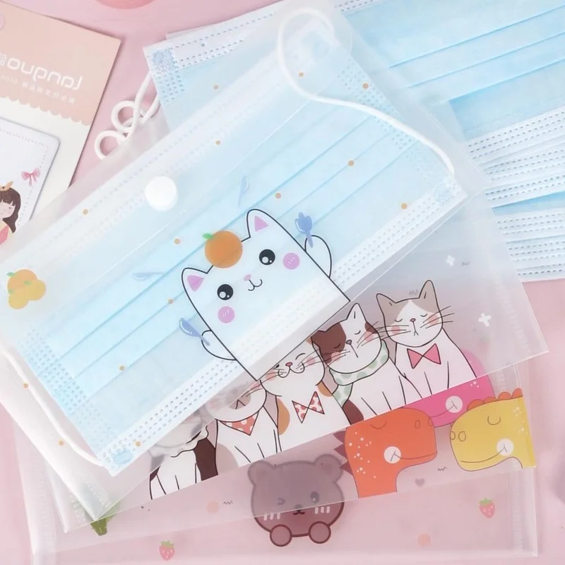

20*11cm Transparent Stationery Storage Bag Hasp Pencil Bag Case Mini File Folder Face Mask Storage Bag Office Accessories