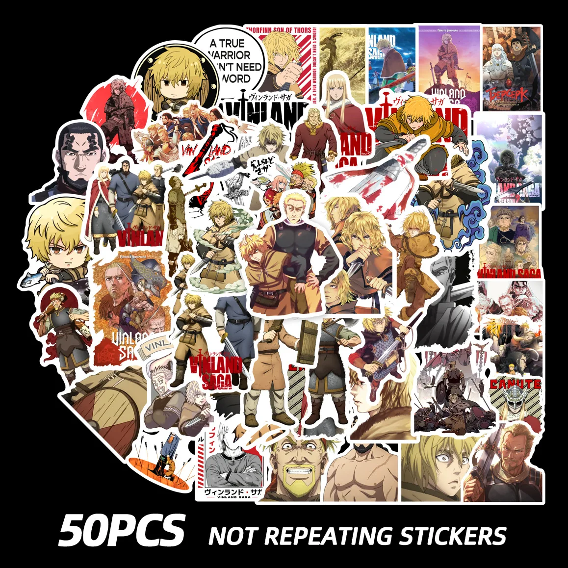 

50Pcs/Set Japanese Anime Askeladd Thorfinn Canute Thors VINLAND SAGA Suitcase Guitar Phone Waterproof PVC Bright Film Printing