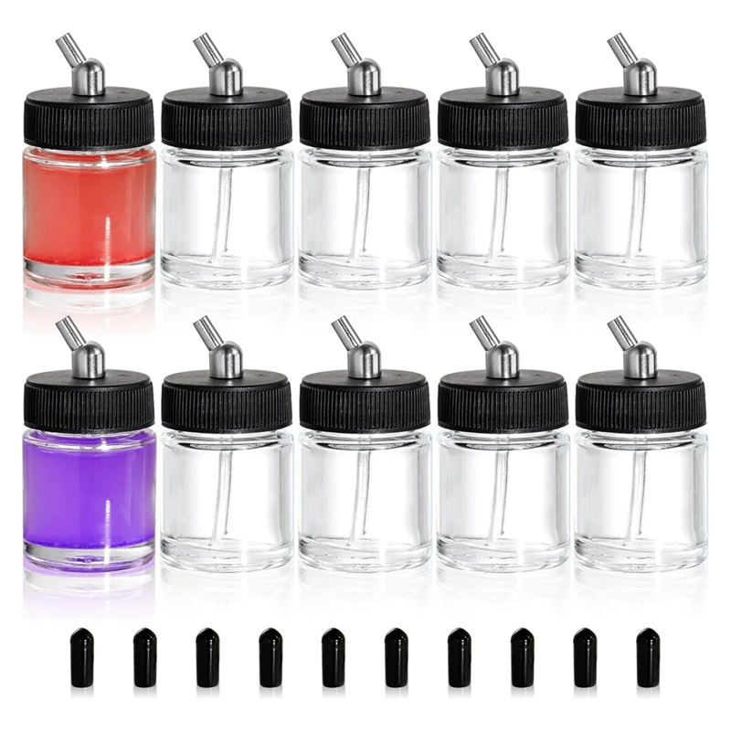 

10 Pack Transparent Bottles 22Cc Empty Airbrush Jars, Clear Airbrush Paint Storage Pot With 10Pcs Cap Covers