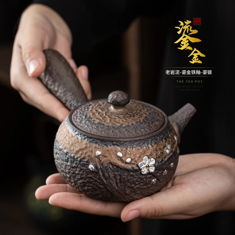 

Guzaoxiao Old Rock Clay Silver Gilded Stoneware Side Handle Pot Ceramic Strainer Teapot Handmade Kung Fu Tea Set Tea Kettle