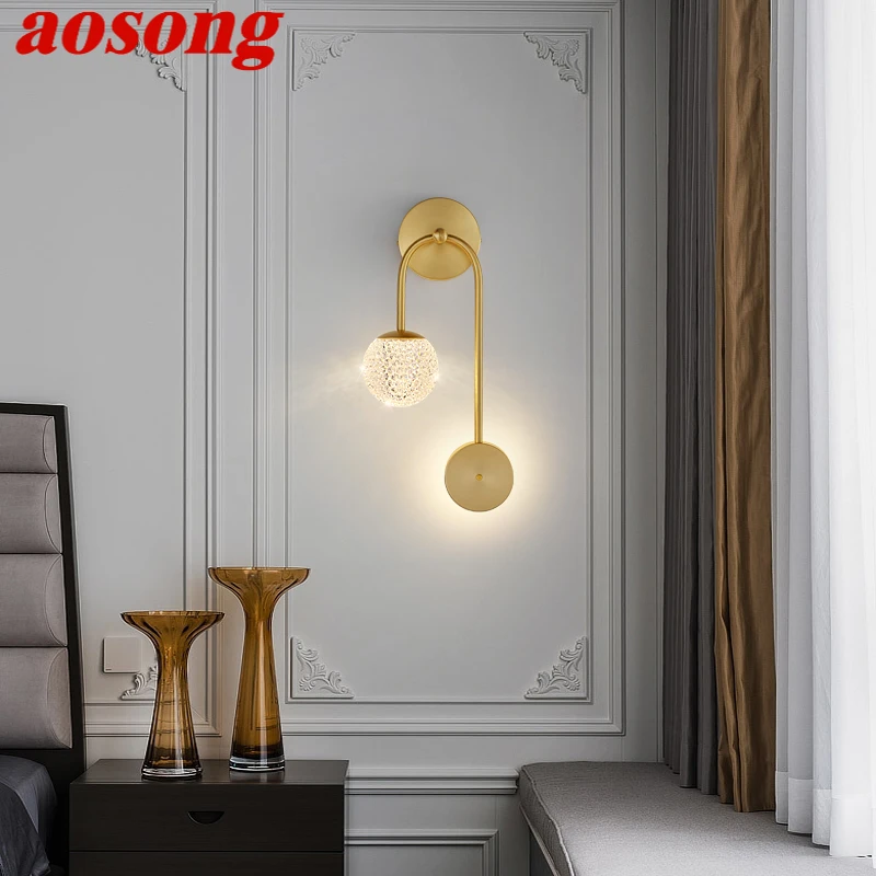

AOSONG Modern Gold Brass Bedside Lighting LED 3 Colors Lovely Creative Wall Lamp for Home Bed Room Decor