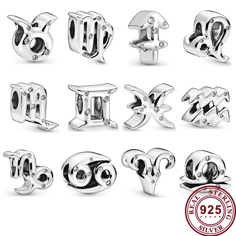 

Original 925 Sterling Silver Bead Creative Simple Zodiac Beads Fit Women Bracelet & Necklace Diy Jewelry