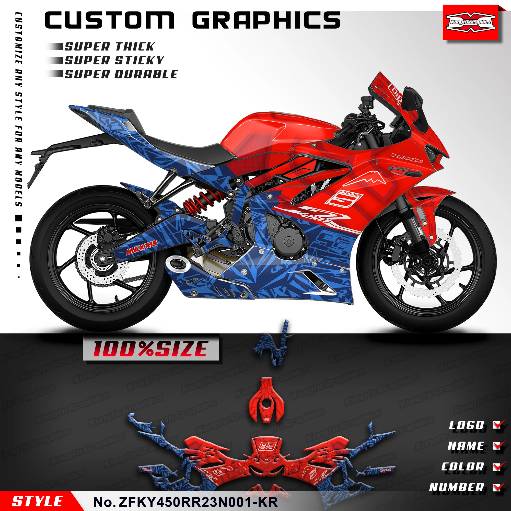 Фото Виниловые наклейки KUNGFU GRAPHICS, полный комплект наклеек для KOVE 450RR 2023 2024, ZFKY450RR23N001-KR №1