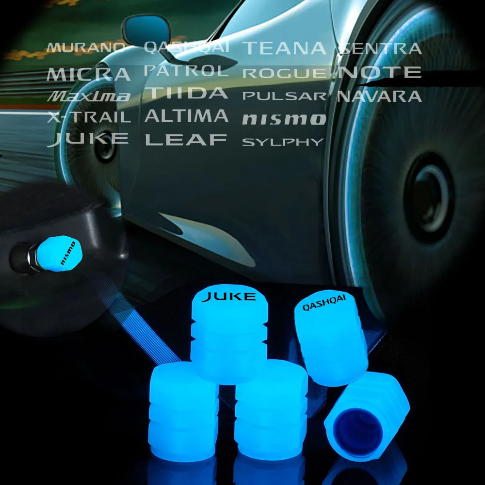 

5pcs Universal Luminous Dust-proof Valve Tire Caps Cover Car For Nissan QASHQAI JUKE NISMO TEANA NOTE X-trail Lettering Logo