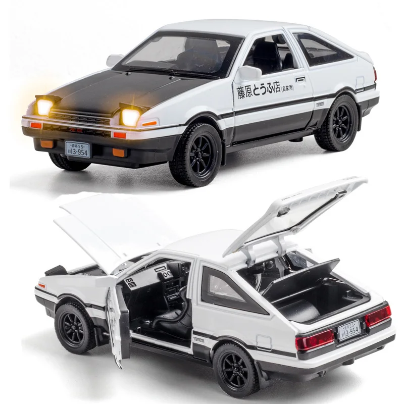 

1:32 Scale Initial D Toyota AE86 Toy Car Diecast Model Pull Back Sound Light Doors Openable Educational Collection Gift Kid V50