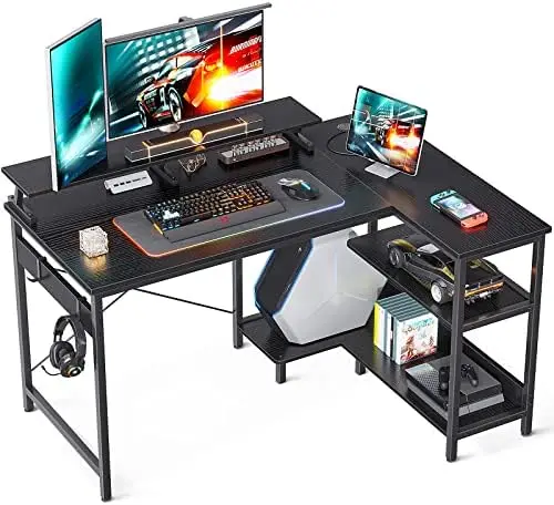 

L Shaped Desk, 58 inch Corner Desk with Reversible Storage Shelves, Computer Desk with Monitor Shelf and PC Stand for Home Offic