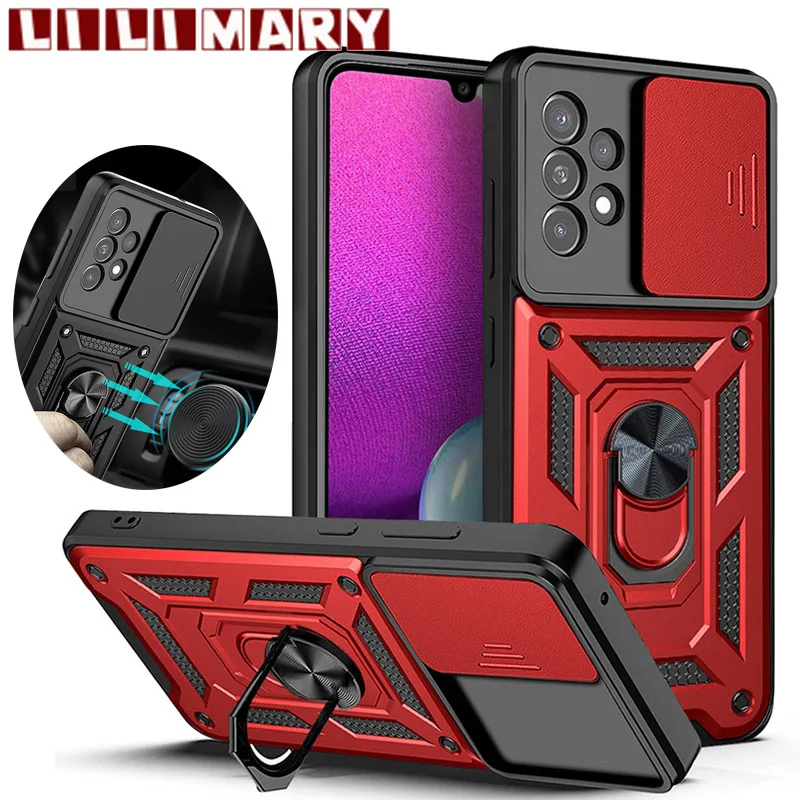 

Slide Camera Lens Case For Samsung Galaxy A33 A73 A53 A52 A23 A13 A04S A03S A03 A02S A21S A72 A51 A22 Bumpers Armor Ring Cover